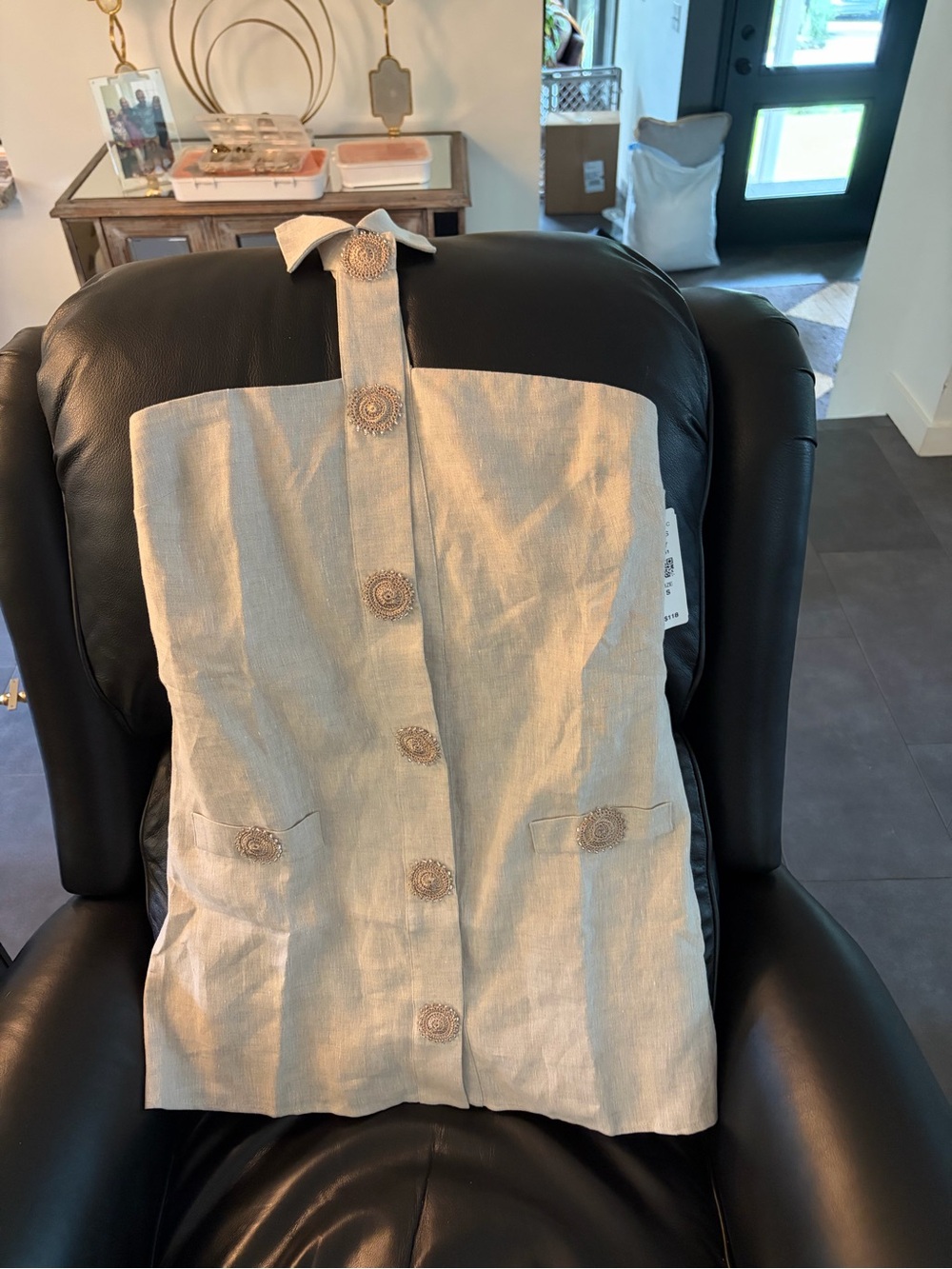 Women’s Linen-Blend Button Linen dress- Neutral